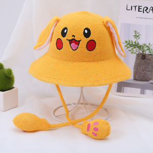 Sombrero de cubo <span class=keywords><strong>Pikachu</strong></span> con <span class=keywords><strong>orejas</strong></span> móviles para niños, sombrero de sol tejido para niños y niñas, sombrero de sol con <span class=keywords><strong>orejas</strong></span> móviles - Product Image 2
