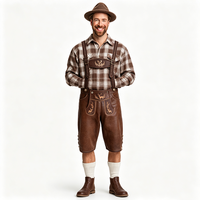Chemise à carreaux marron pour homme, broderie cerf, ensemble complet Lederhosen marron foncé, chapeau en feutre, chaussettes, bottes, style bavarois pour l'Oktoberfest