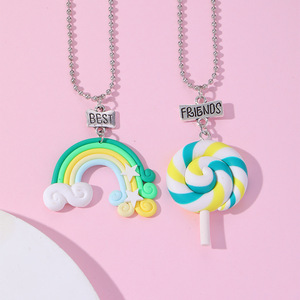 <span class=keywords><strong>Collier</strong></span> en argile polymère de haute qualité, série Rainbow Lollipop, cadeau pour la meilleure amie, <span class=keywords><strong>collier</strong></span> BFF pour femmes - Product Image 4