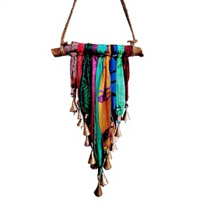 Mango Gifts Recycled Silk Sari Saree Wall Hanging Bohemian Home Decoration Vertical Hippy Hippie Wall Art Wind <b>Chime</b> Mobile Sun - Product Image 1