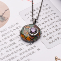 Pendentifs, bagues, émail cloisonné, argent 925, CZ, bague en améthyste, boucles d'oreilles, collier, ensemble de bijoux