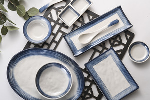 Premium 8 Inch Blue Line <strong>Rectangular</strong> Melamine <strong>Plate</strong> Eco-Friendly <strong>Plastic</strong> Food <strong>Serving</strong> Dish for Sushi Vegetable Dessert Dinner - Product Image 5