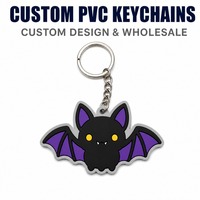 Porte-clés personnalisé en PVC chauve-souris Halloween, OEM, Kawaii, noir et violet, vampire, en caoutchouc souple, breloque fantaisie pour sac, cadeau de fête, vente en gros en vrac