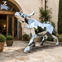Escultura de Toro de Acero Inoxidable Espejado, Gran Estatua Geométrica de Animal de Metal para Decoración Artística Comercial en Hoteles, Plazas, Villas y Jardines