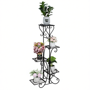 Soporte de Metal Negro de 5 Niveles para Plantas, Diseño Cuadrado, para Interiores y Exteriores, Exhibidor de Macetas, Estilo Vintage - Product Image 1