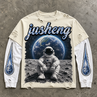 T-shirt en tricot lourd pour homme, 300 g, 100 % coton, coupe classique, style streetwear vintage avec impression DTG personnalisée