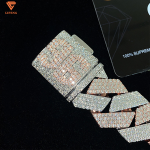 Hip Hop Rosé<span class=keywords><strong>gold</strong></span> Tow Tone Miami 23mm 4 Reihen Cuban Link Moissan ite Vvs Armband Massiv Sterling Silber für Männer - Product Image 4