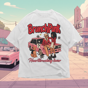 เสื้อยืดโอเวอร์ไซส์ลายกราฟิก BrunchPunk Heartbreaking Lover สไตล์วินเทจยุค 90s ลายการ์ตูน สีแดงชมพู สวยงาม - Product Image 3