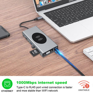 Hub pengisi daya nirkabel Laptop 15-in-1 Tipe C HD-MI <span class=keywords><strong>VGA</strong></span> USB 3.0 USB 2.0 SD TF RJ45 10W adaptor USB 100W kotak audio 3,5 termasuk! - Product Image 5