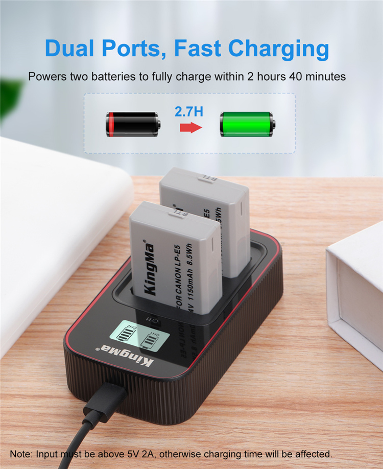 2x Batteria Caricabatteria (USB/Auto/Corrente) Per Canon LP-E5 / EOS 450D, 500D, 1000D / Rebel T1i, XS, Xsi - Foto 3