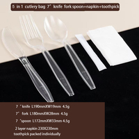 MOQ 50set 7 "alat makan sekali pakai set 5 in 1 sendok Takeaway pisau garpu serbet set tusuk gigi 7 Inch mengambil set alat makan