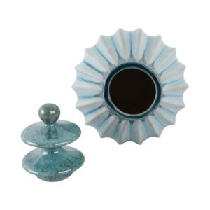 Vaso Decorativo in Ceramica con Coperchio, Smalto Blu, Scultura Decorativa per Casa, Centrotavola per Soggiorno - Product Image 6