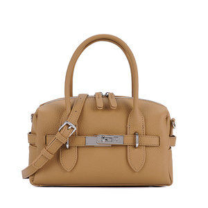 Bolso de Mano Clásico de Cuero Genuino para Mujer, Estilo Boston, con Cierre de Seguridad y Correa Extraíble, Color Bronceado, Duradero para Uso Diario - Product Image 1