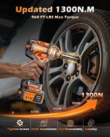 Llave de Impacto Inalámbrica de 1/2'' y 21V con Luz de Trabajo LED, Motor sin Escobillas de 1300N.m, Alto Torque para RV, Automóviles, Camiones Pesados y Uso Automotriz