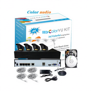 Kit de caméra POE TELI VISION, 4 millions de pixels, vision nocturne couleur, audio, 4 canaux NVR, mémoire 1 To, système réseau 4 caméras - Product Image 1