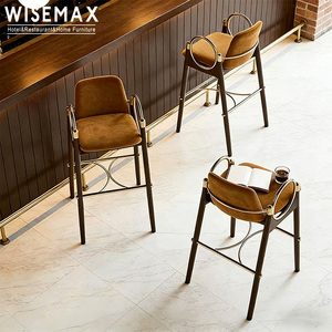 MUEBLES WISEMAX, Muebles de Bar de Lujo, Silla Alta de Tela de Terciopelo, Taburetes de Madera Maciza y Metal <span class=keywords><strong>para</strong></span> Cafetería, Barra de Hotel - Product Image 2