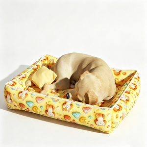 Lit pour chien mignon en forme de rectangle, en polycoton doux, pour usage intérieur, toutes saisons, amovible, lavable, avec coussin - Product Image 4