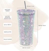 Gobelet isotherme en acier inoxydable brillant effet diamant avec paille, bouteille d'eau fantaisie avec couvercle