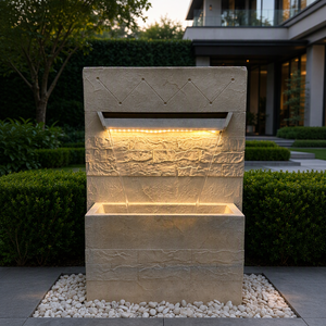 Moderne Solarbetriebene LED-Wasserfallbrunnen aus Kunstharz, Rechteckig, Bepflanzbar, für Garten und Landschaftsdekoration - Product Image 1