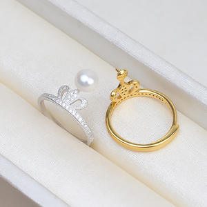 แหวนเงินแท้ S925 รูปมงกุฎ แหวนเปิดปรับขนาดได้ ประดับมุก 5-6 มม. อุปกรณ์ทำเครื่องประดับ DIY ตัวยึดเครื่องประดับแบบถอดได้ ชิ้นส่วนประกอบเครื่องประดับ - Product Image 4