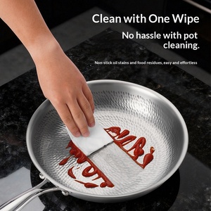 해머드 홀세일 고품질 스테인리스 티타늄 무코팅 논스틱 프라이팬 3중 바닥 가스레인지용 - Product Image 4