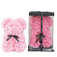 Ours en peluche rose avec lumière LED, fleurs préservées, cadeaux de Saint-Valentin et de mariage, décoration d'intérieur avec boîte, ours multicolores