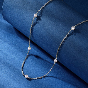 Kalung Choker Mutiara Air Tawar Bulat Minimalis 3mm 925 Perak <span class=keywords><strong>Sterling</strong></span> Berlapis Emas Gaya Prancis untuk Wanita - Product Image 2