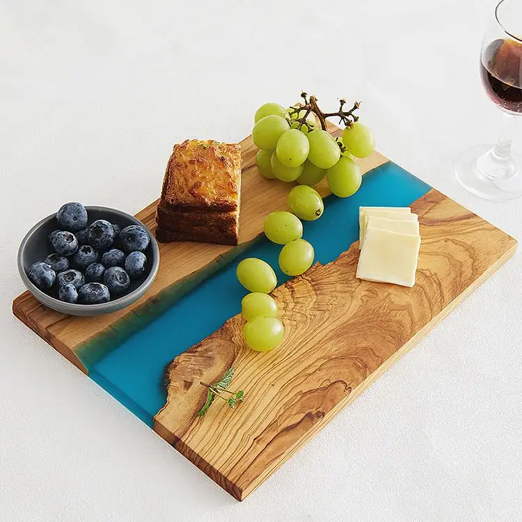 Luxury Design Olive Wood Blue Epoxy Resin Cutting Chopping Serving Board for Charcuterie Cheese Fruits
