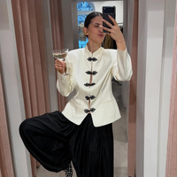 Blazer ajusté chic haut de gamme pour femme, collection automne 2026, avec boutons nœuds chinois traditionnels et design patchwork