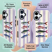 Coque de téléphone rétro à motif de poisson dessiné à la main pour iPhone 15 Pro Max, hybride PC TPU, finition brillante, protection de l'appareil photo surélevée, protection contre les chutes