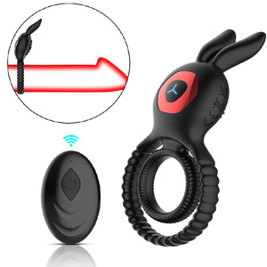 Remote-controlled rabbit vibrating semen-locking ring desensitizing anti-ejaculation penis <b>exerciser</b> resonance sex ring adult - Product Image 3