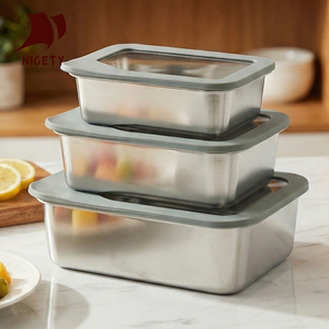 Récipient de stockage alimentaire en acier inoxydable de qualité alimentaire, compatible lave-vaisselle et micro-ondes, avec couvercle en verre pour le rangement de la <span class=keywords><strong>cuisine</strong></span> - Product Image 4