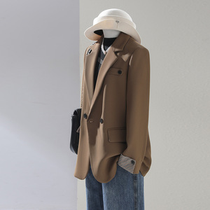 Women's Blazer Off White Loose Fit Solid Color <b>Wool</b> Blend Casual Suit Jacket With Pocket General Purpose Type GDX908 - Product Image 2