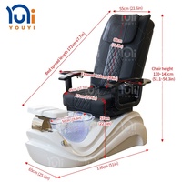 Fauteuil de pédicure électrique noir pour salon de spa, avec base en fibre de verre et cuvette, idéal pour les salons de manucure