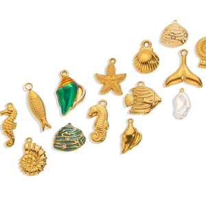 Encantos Costeros Dorados |   Colgante Infantil de Acero Inoxidable Chapado en Oro PVD de 18K para Fabricación de Joyería DIY |   Impermeable e Hipoalergénico - Product Image 1
