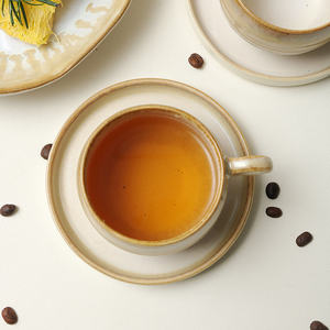 ชุดถ้วยกาแฟเซรามิกพร้อมจานรองทรงกลมสไตล์วาบิซาบิ พร้อมหูจับ สำหรับดื่มชายามบ่าย ใช้ในบ้าน - Product Image 3