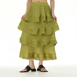 High quality polyester layer ruffled chiffon pleated skirt plus size Girl skirts summer