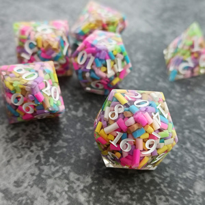 Ensemble de 7 pièces en polyèdre, couleur claire, élément donut, dés, décideurs, <span class=keywords><strong>jeu</strong></span> d'équipe, <span class=keywords><strong>jeu</strong></span> de dés, <span class=keywords><strong>jeu</strong></span> de dés en résine dnd - Product Image 3