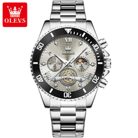 Montre Olves 3732 de luxe sportive et élégante avec tourbillon, cadran squelette à quartz, phases de lune, étanche pour homme - Boîtier en alliage de 43 mm