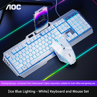 Clavier de jeu mécanique USB AOC KM10 neuf en gros, kit clavier filaire rétroéclairé RGB avec panneau métallique pour le bureau et le travail