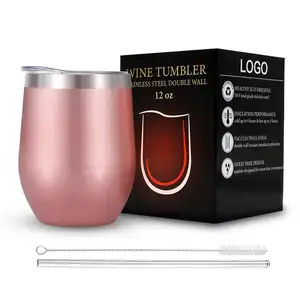 Wine Tumbler Travel Mugs OEM Logo with Lid Dropshipping Vacuum Thermal Metal Custom Reusable Stainless Steel Double Wall 12oz