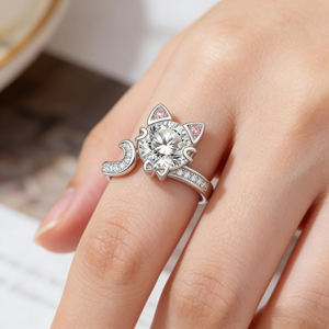 Anillo de compromiso de lujo personalizado de plata y oro macizo de 10K/14K con diamante cultivado en laboratorio, calidad VS, engaste de puntas, diseño Rata del Zodíaco Chino 12, para fiesta - Product Image 2