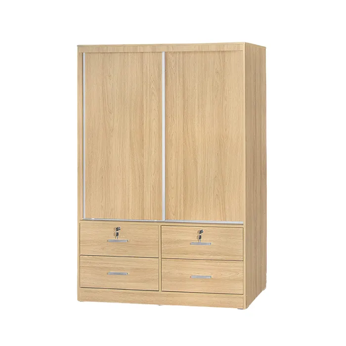 Freestanding Oak Color Bedroom Wardrobe Closet W4097 with 4 Wide Drawers and 2 Sliding Doors
