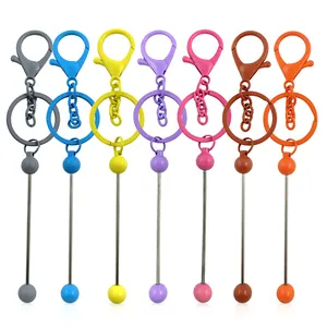 Add Spacer Silicone Focal Beads DIY Beadable Keychain Blank Bar Clasp Beaded Metal Key Chain Custom Beadable Bar Keychains