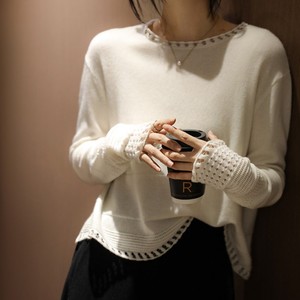 Maglione Casual Elegante da Donna <span class=keywords><strong>con</strong></span> Collo Tondo, Decorazioni e Bordi <span class=keywords><strong>in</strong></span> <span class=keywords><strong>Pizzo</strong></span>, Tinta Unita - Product Image 4