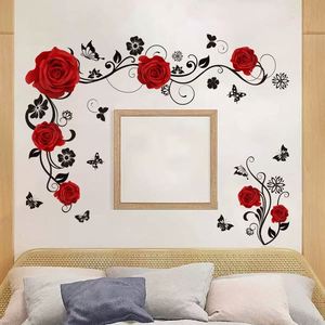 Autocollants muraux romantiques avec des roses et des papillons, pour la décoration du salon et des chambres, autocollants muraux autocollants - Product Image 5