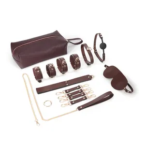 Real Leather Bondage Gear Set 9pcs Bondage Kit With Bag Bdsm Sex Toy For Men Women juguetes sexuales juguetes sexuales