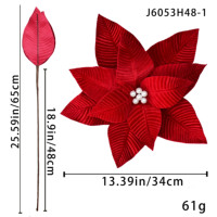 Fleur de Poinsettia de Noël en Velours Rouge, Fleur Artificielle de 34 cm, Décoration Florale de Fêtes pour la Collection de Noël, Vente en Gros