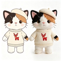 Peluche chat Calico avec chapeau béret et pull brodé renne, chaton en peluche doux et confortable