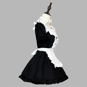 Maid Costume Dress Black Polyester Women Adult Anime Cosplay Outfit Solid Color Short Sleeve With Apron - Product Image 2